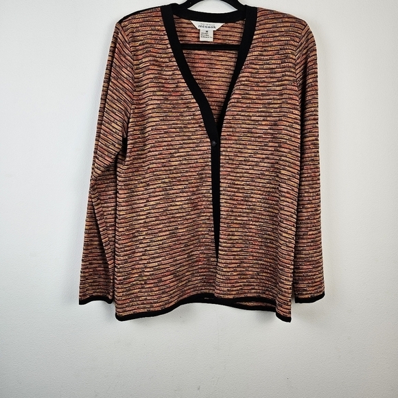 Misook Women Exclusively Black Rust Gold Open Front Single Button Cardiga Size M - Picture 1 of 5